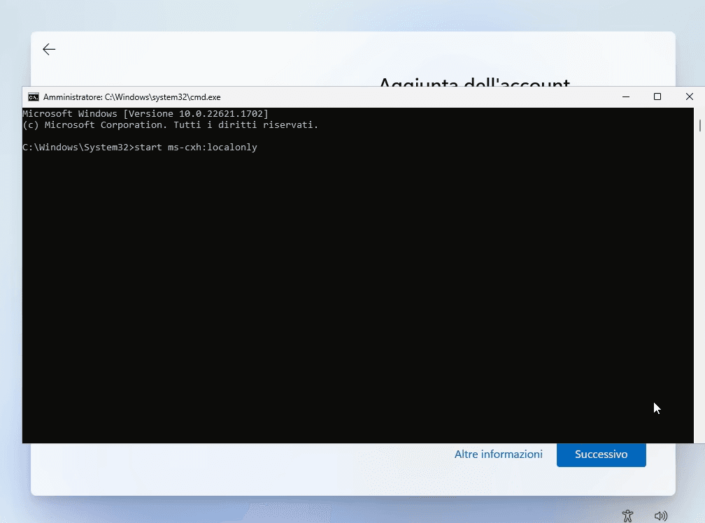 Procedura di Bypass Schermata Microsoft (Shift + F10) - Fase 1